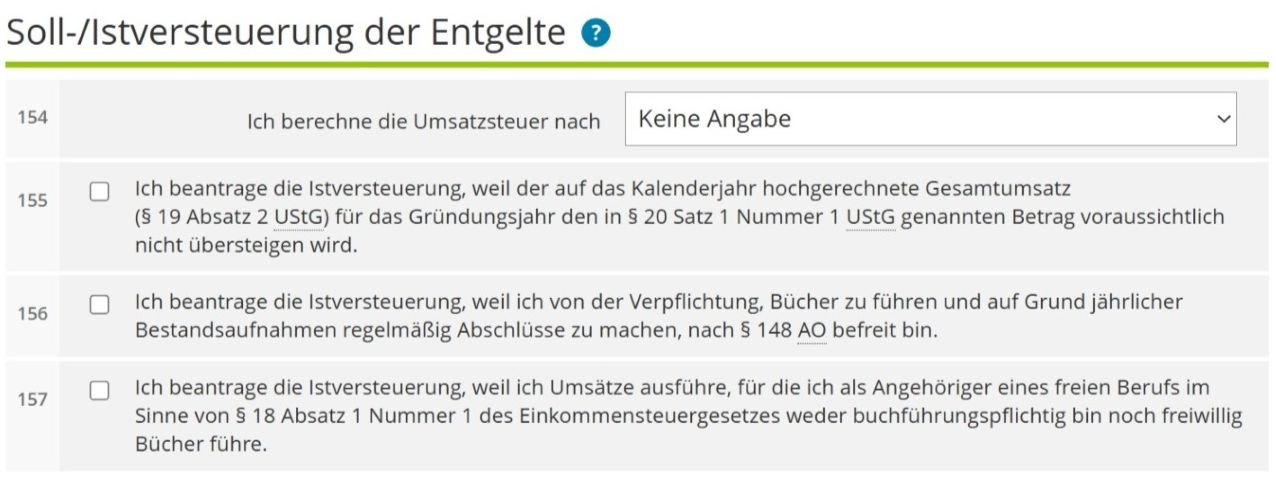 Soll-/Istversteuerung im Fragebogen zur steuerlichen Erfassung