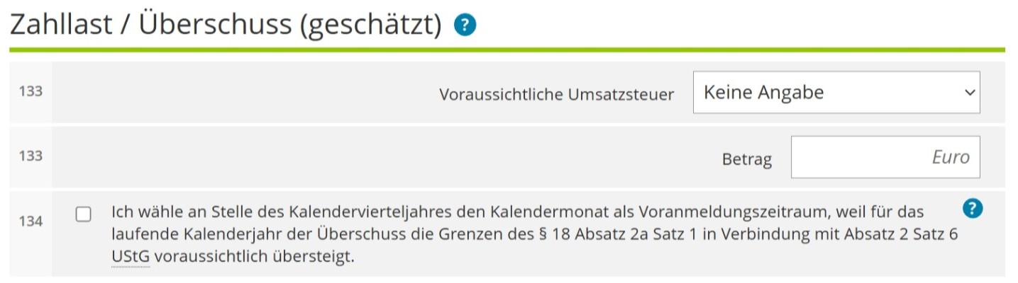 Umsatzsteuer im Fragebogen zur steuerlichen Erfassung
