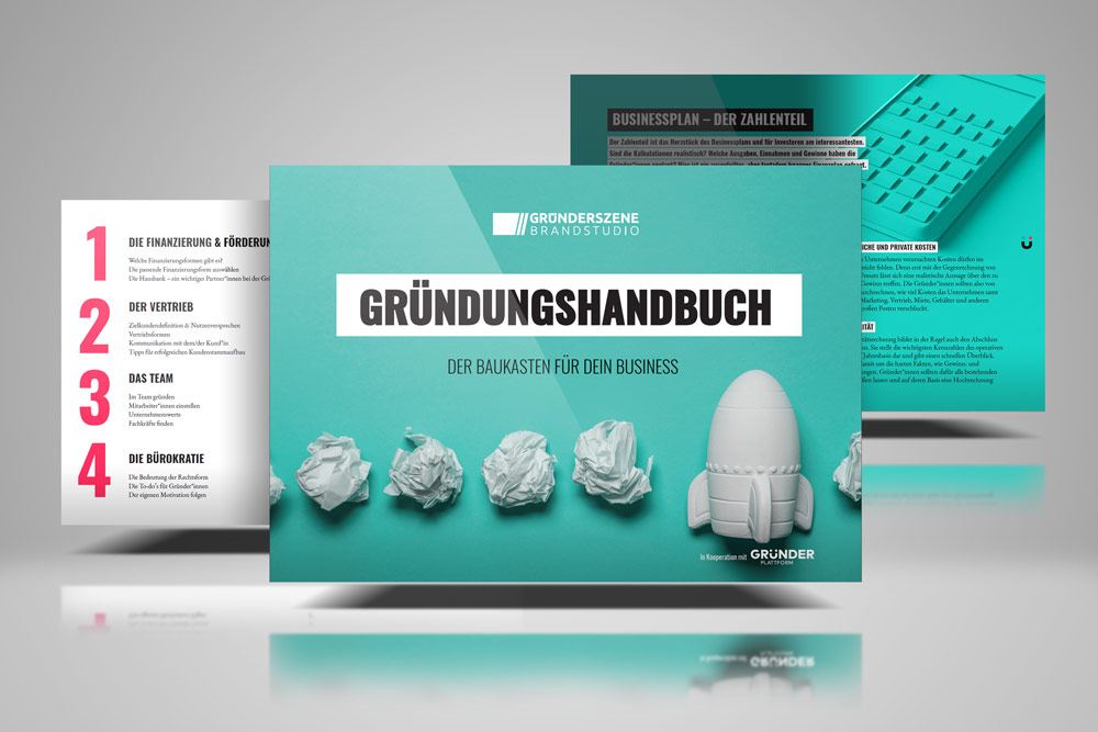 3 Seiten als Vorschaubilder aus dem Gründungshandbuch