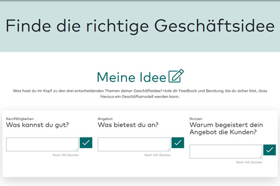Screenshot der Ideenfelder