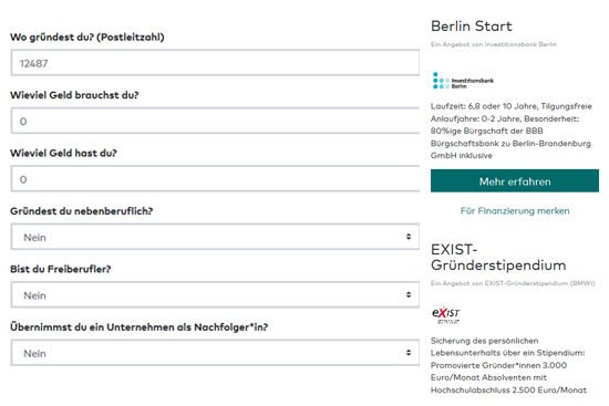 Screenshot Finanzierungspartner