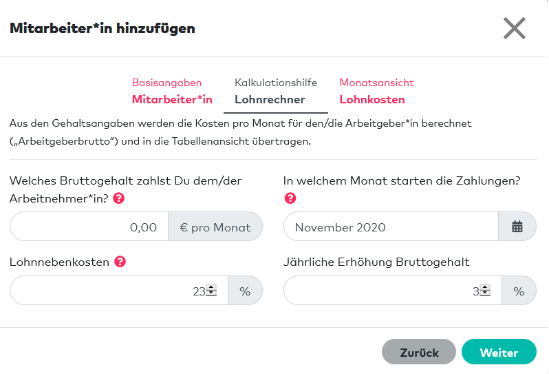 Bussinessplan Tool Personalkosten Rechner