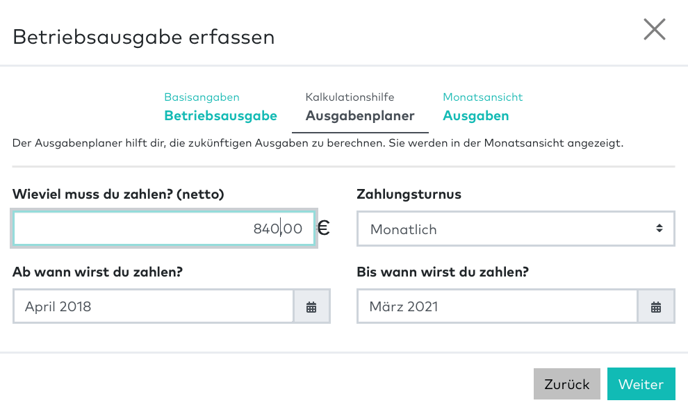 Screenshot Betriebsausgaben 2