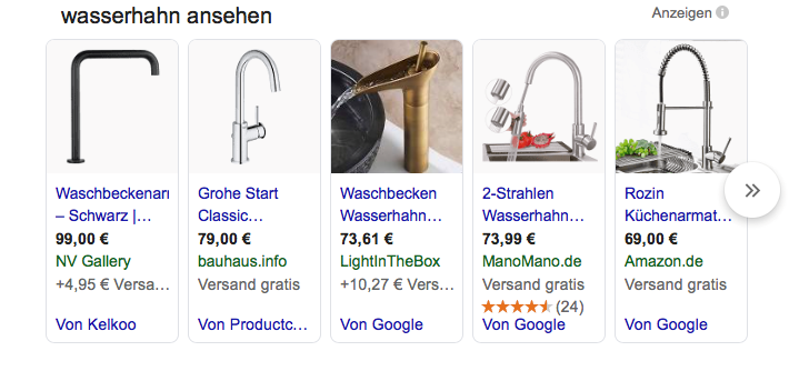 Shopping Anzeigen bei google.de